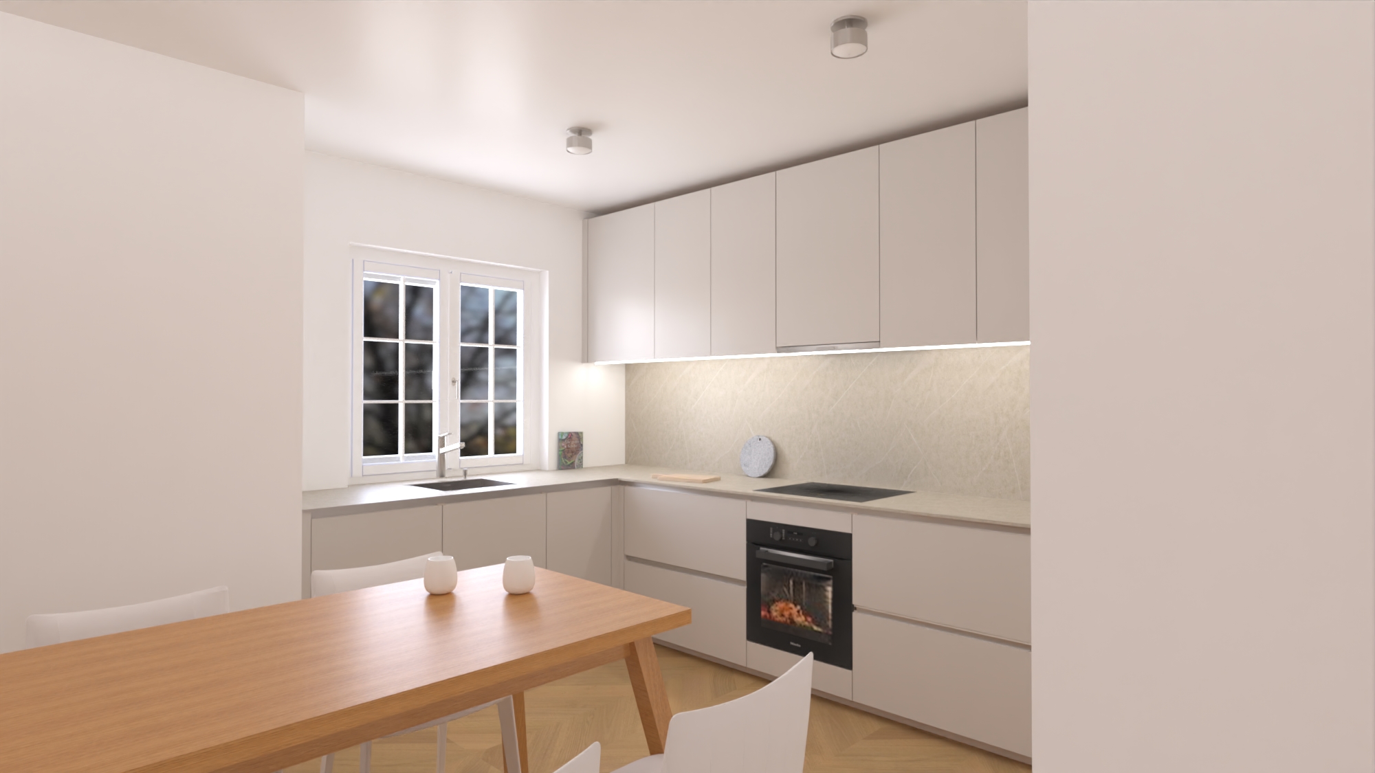 3D Visualisierung für Schreinerei Finauer, Einbauküche hellgrau