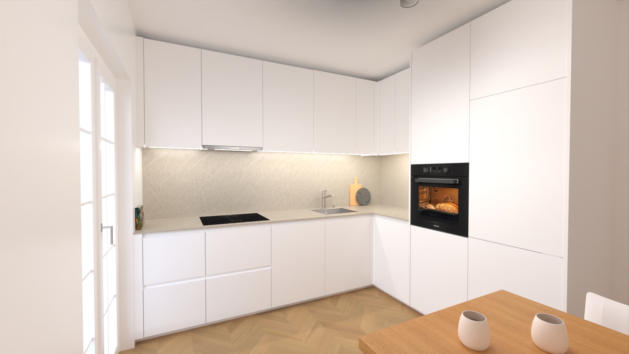 3D Visualisierung für Schreinerei Finauer, Einbauküche weiß