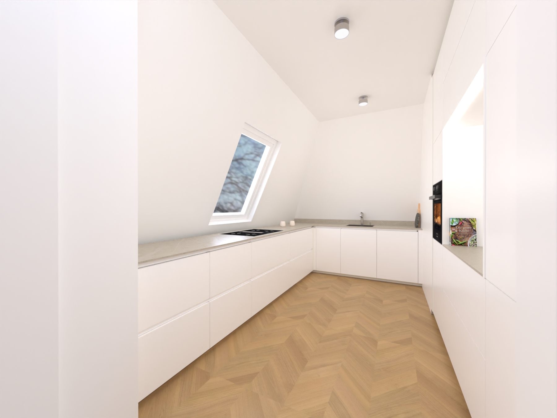 3D Visualisierung für Schreinerei Finauer, Einbauküche weiß